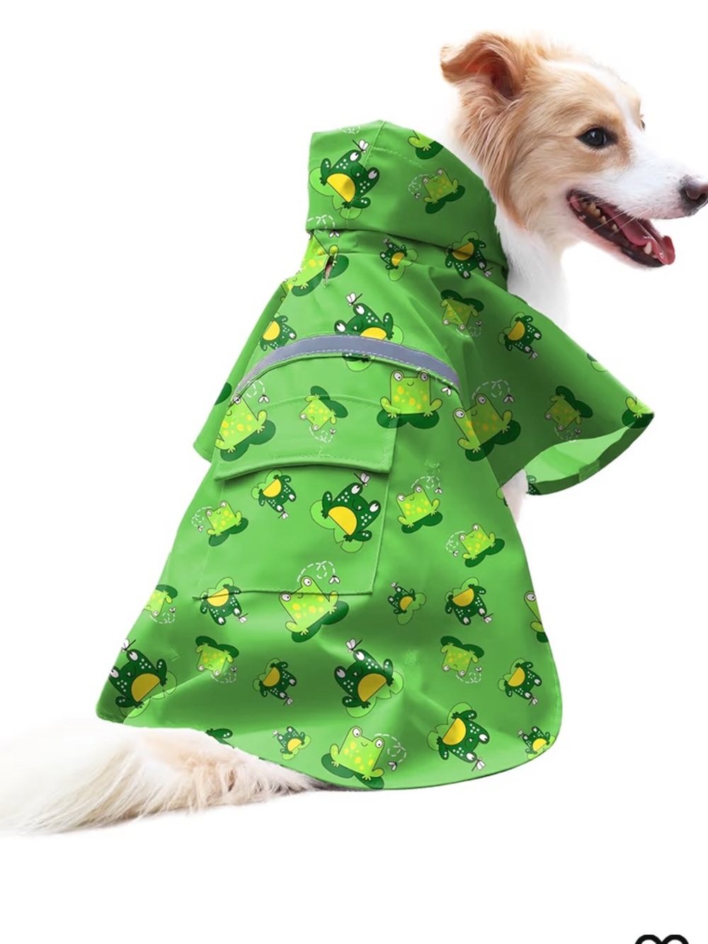 NEW  🆕 Green Frog Printed Adjustable Dog Light Weight Raincoat with Hood Large